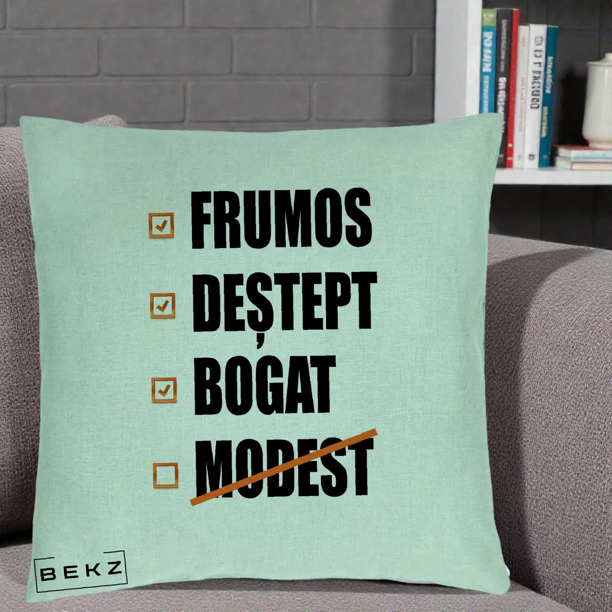 Perna Decorativa Frumos Destept Bogat, 40x40 cm, Verde Menta, Husa Detasabila, Perna, BEKZ®