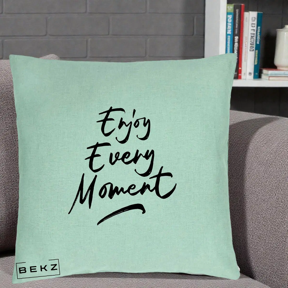 Perna Decorativa Enjoy Every Moment, 40x40 cm, Verde Menta, Husa Detasabila, Perna, BEKZ®