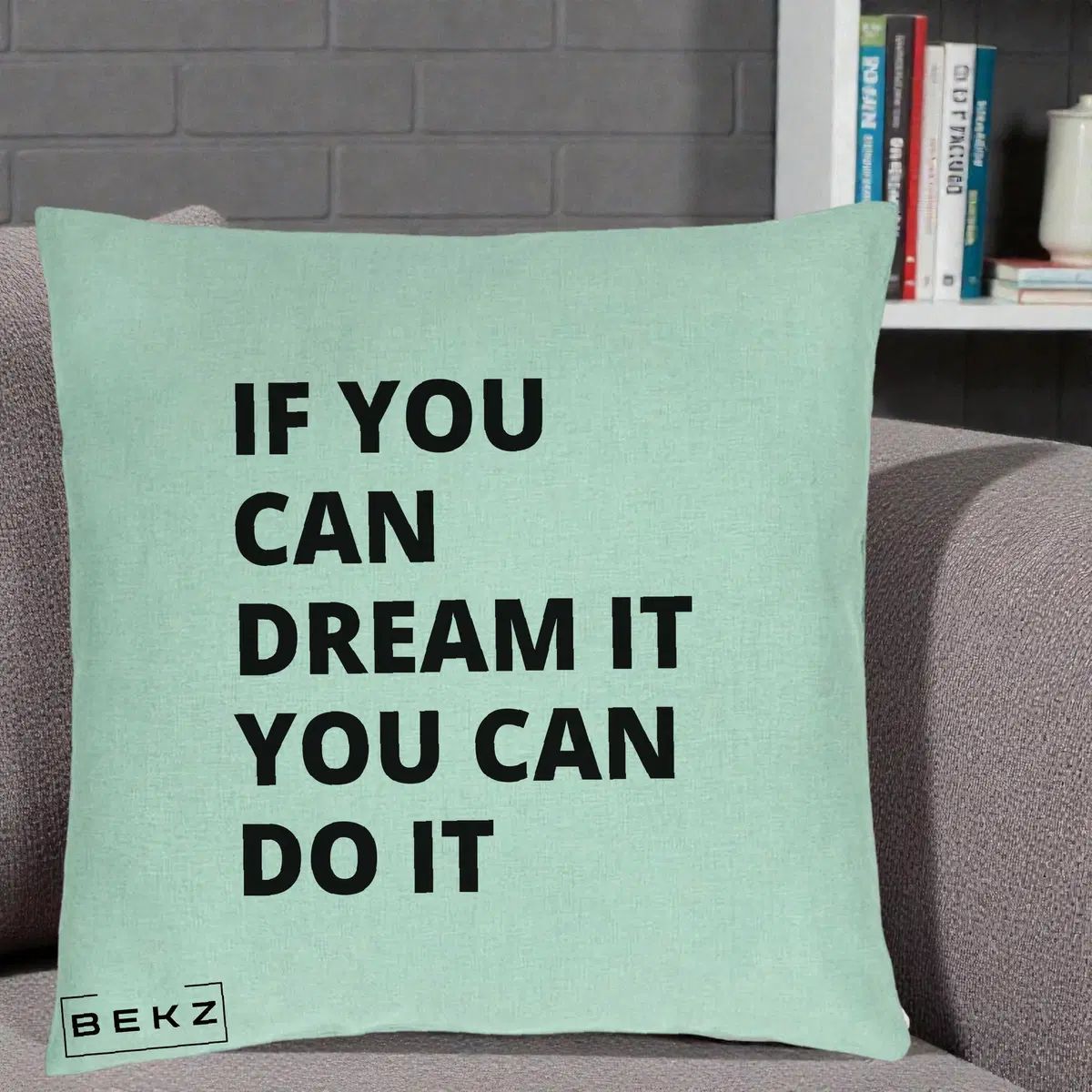 Perna Decorativa If You Can Dream It, 40x40 cm, Verde Menta, Husa Detasabila, Perna, BEKZ®