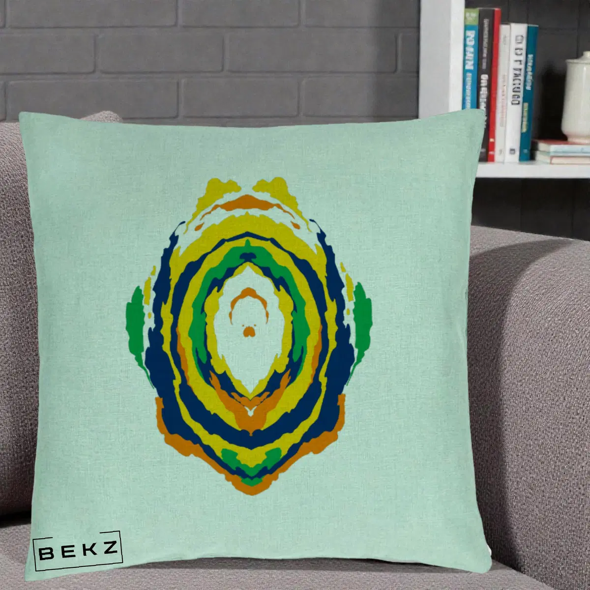 Perna Decorativa Oval Abstract Multicolor, 40x40 cm, Verde Menta, Husa Detasabila, Perna, BEKZ®