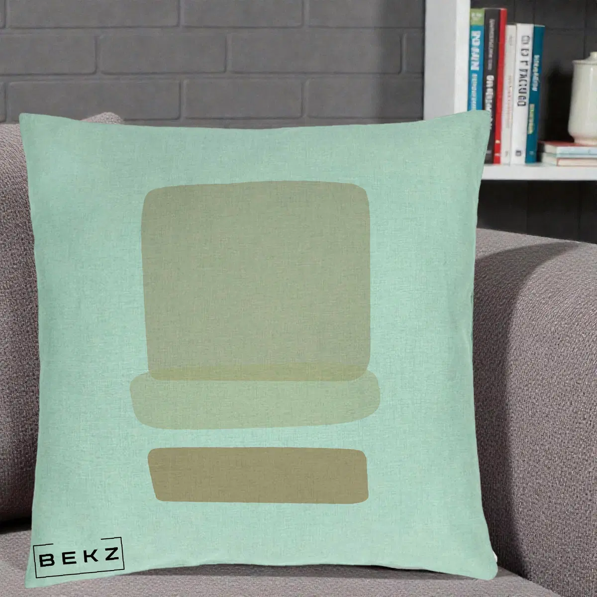Perna Decorativa Abstract Forme Bej Poudre, 40x40 cm, Verde Menta, Husa Detasabila, Perna, BEKZ®