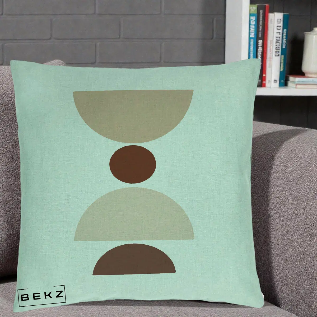 Perna Decorativa Geometric Boho Cerc si Boluri, 40x40 cm, Verde Menta, Husa Detasabila, Perna, BEKZ®