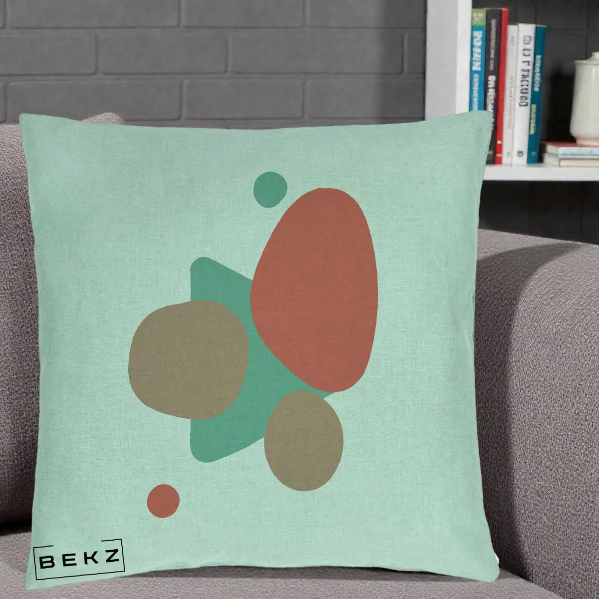 Perna Decorativa Abstract Forme Coral Turcoaz, 40x40 cm, Verde Menta, Husa Detasabila, Perna, BEKZ®