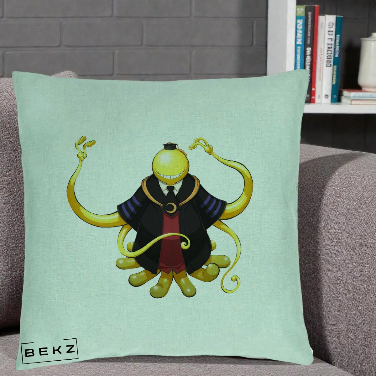 Perna Decorativa Assassination Classroom Koro-sensei, 40x40 cm, Verde Menta, Husa Detasabila, Perna, BEKZ®