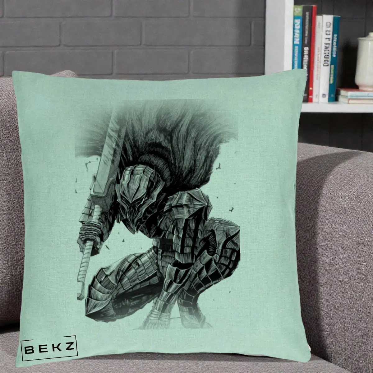 Perna Decorativa Berserk Guts Armor of Darkness Manga, 40x40 cm, Verde Menta, Husa Detasabila, Perna, BEKZ®