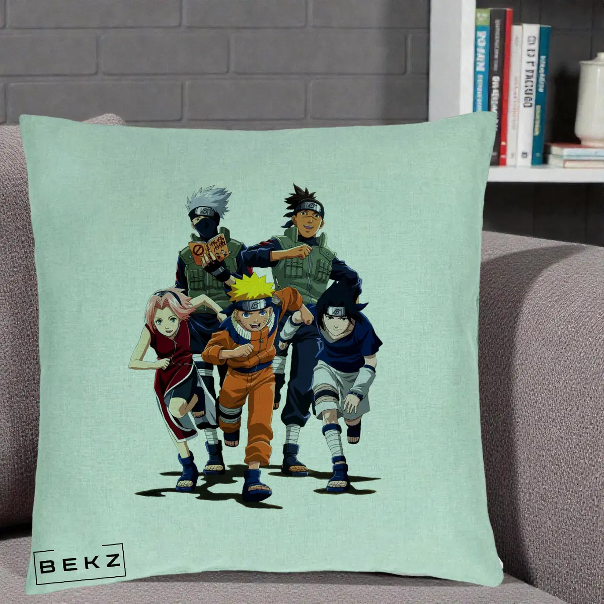 Perna Decorativa Naruto Echipa 7 Kakashi Sensei, 40x40 cm, Verde Menta, Husa Detasabila, Perna, BEKZ®