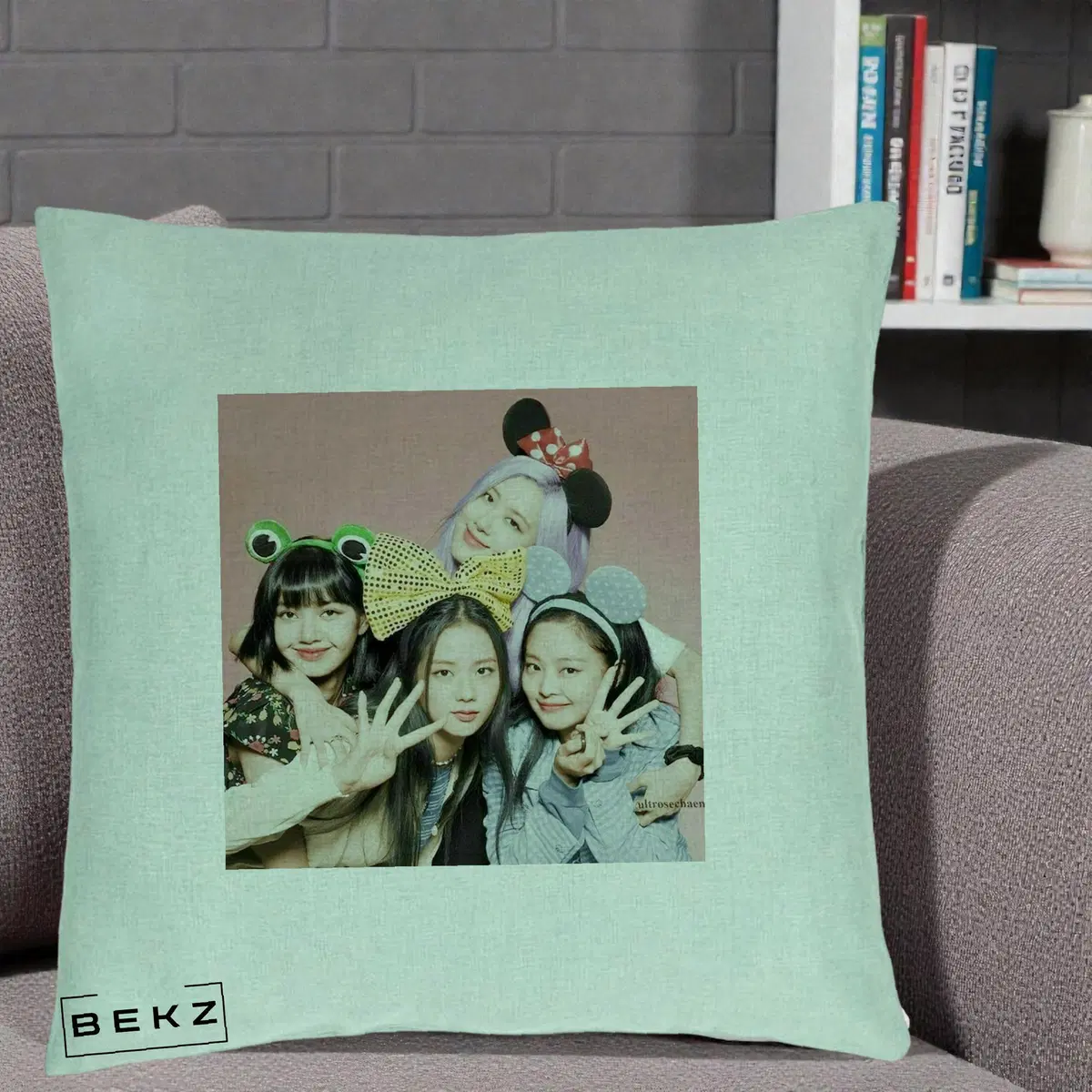 Perna Decorativa BLACKPINK Accesorii Haioase, 40x40 cm, Verde Menta, Husa Detasabila, Perna, BEKZ®