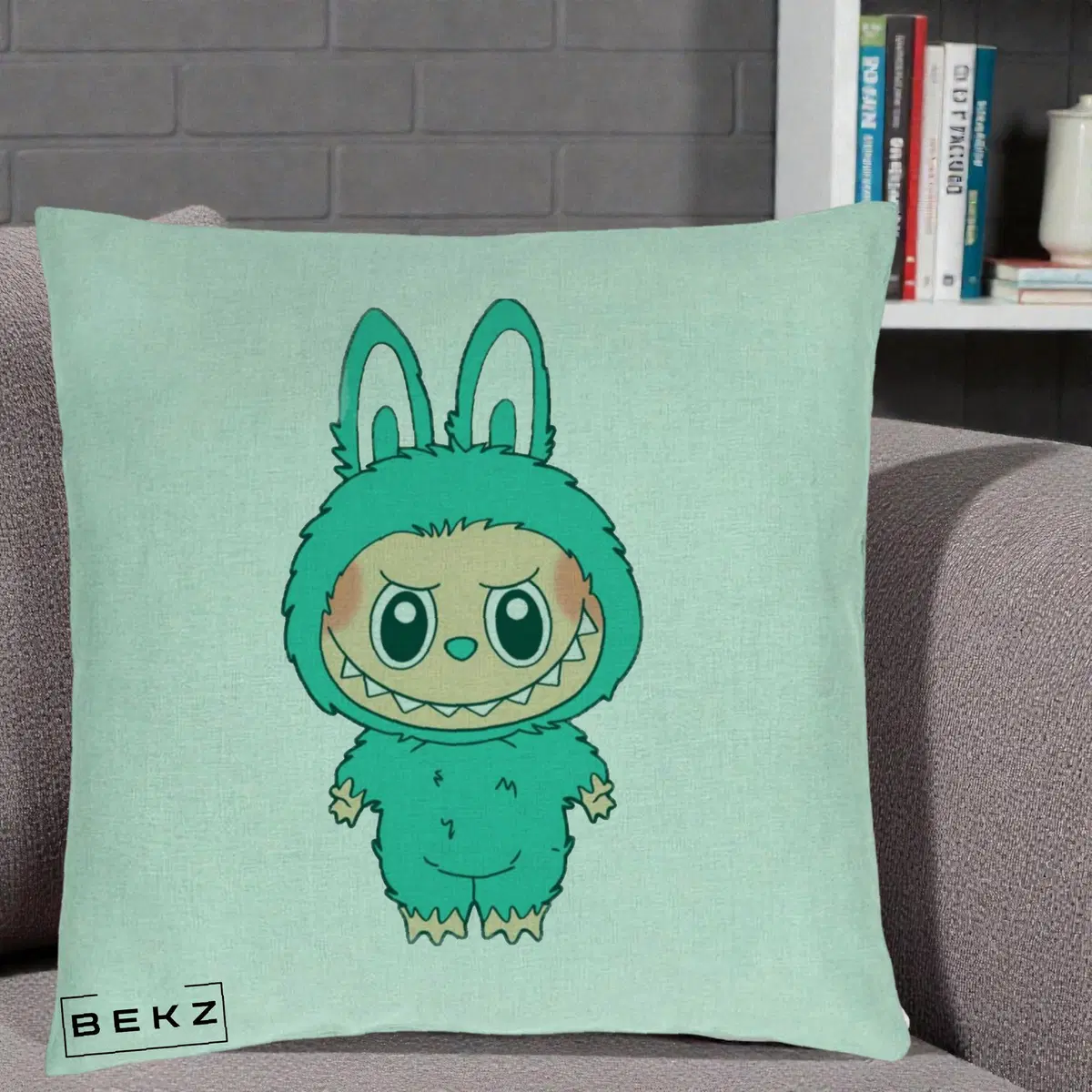 Perna Decorativa Labubu Turcoaz, 40x40 cm, Verde Menta, Husa Detasabila, Perna, BEKZ®
