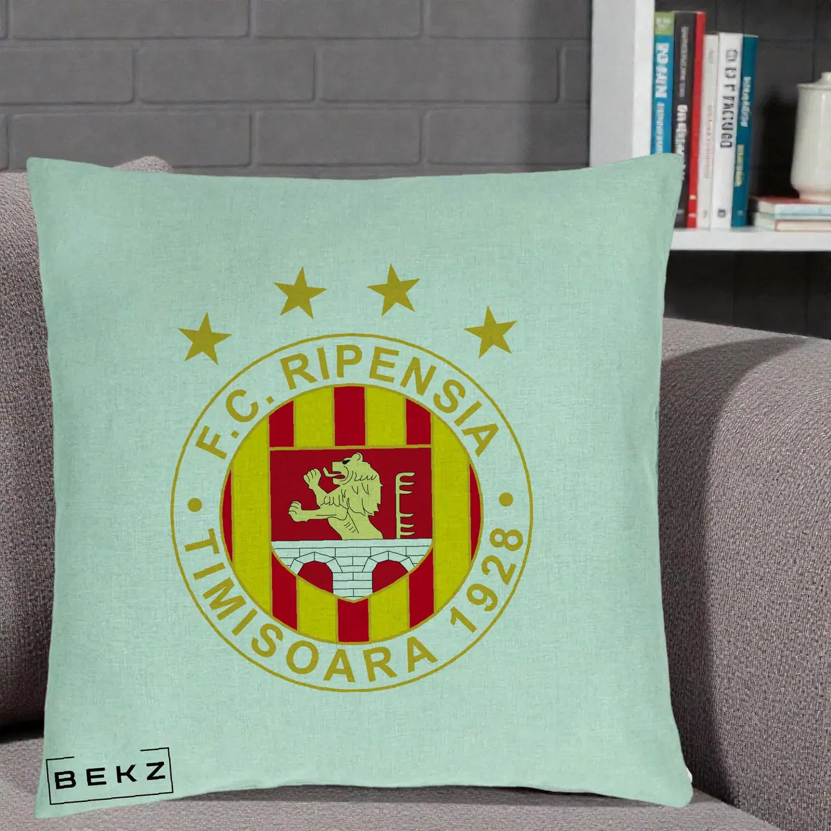 Perna Decorativa FC Ripensia Timisoara 1928, 40x40 cm, Verde Menta, Husa Detasabila, Perna, BEKZ®