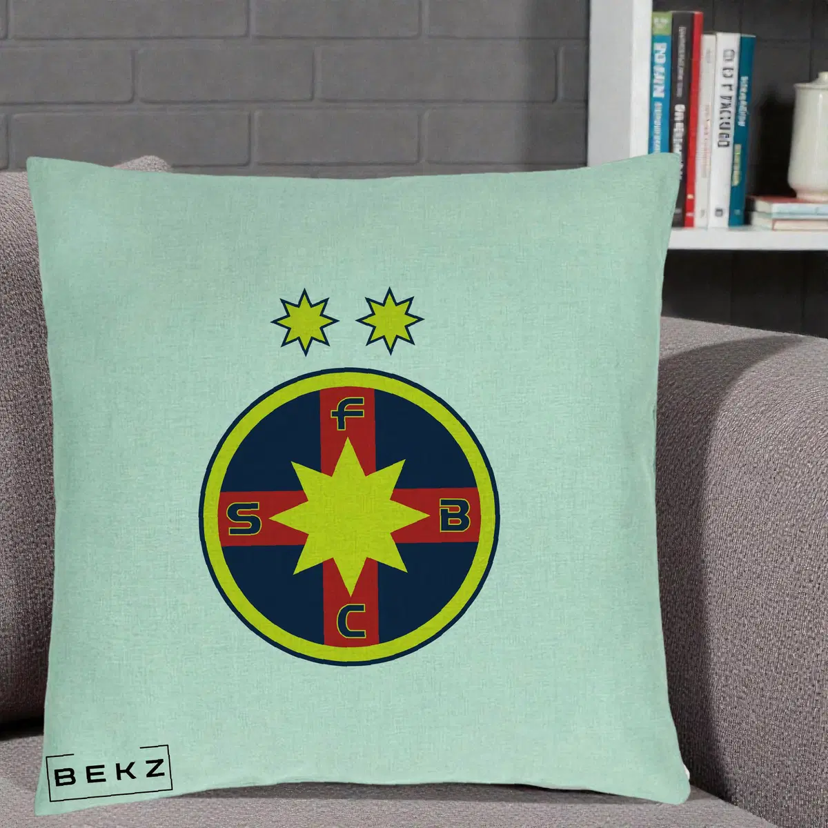 Perna Decorativa FCSB Fotbal Club Steaua Bucuresti, 40x40 cm, Verde Menta, Husa Detasabila, Perna, BEKZ®