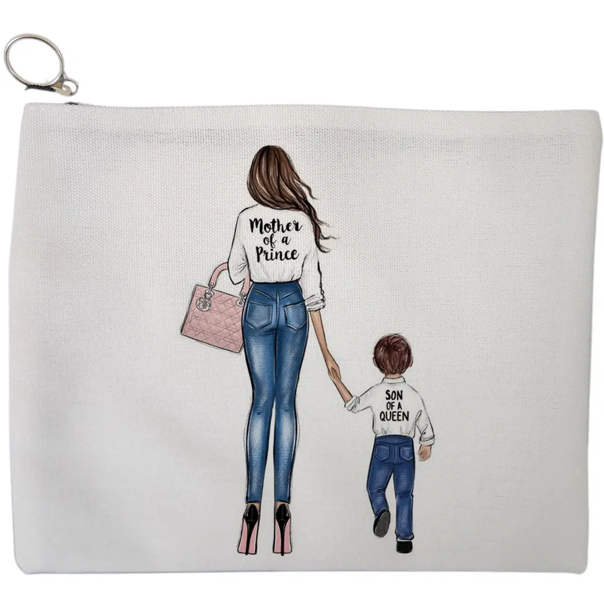 Portfard Cosmetice tip Plic, model Mother of a prince, 23x18 cm, Alb, BEKZ®