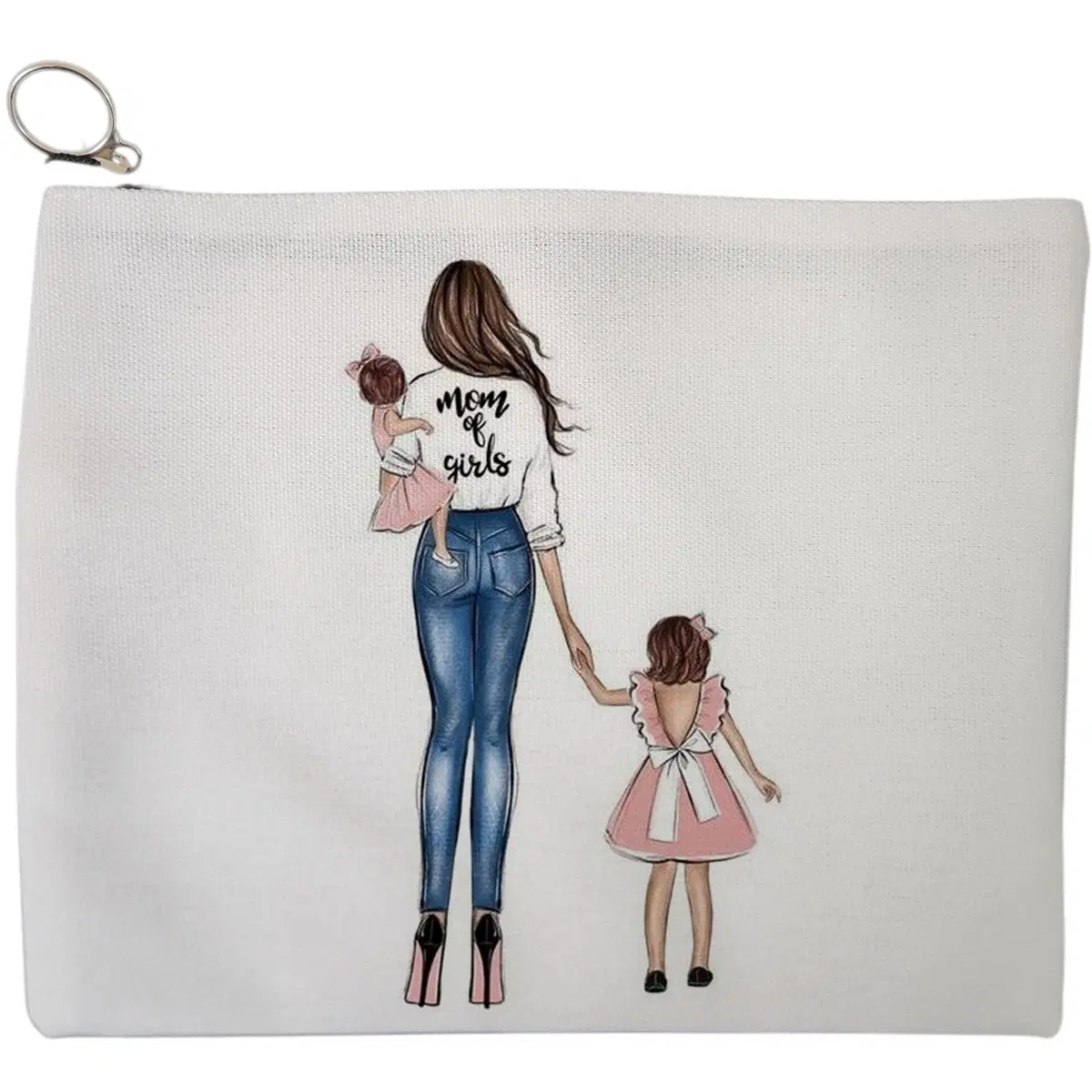 Portfard Cosmetice tip Plic, model Mom of Girls, 23x18 cm, Alb, BEKZ®