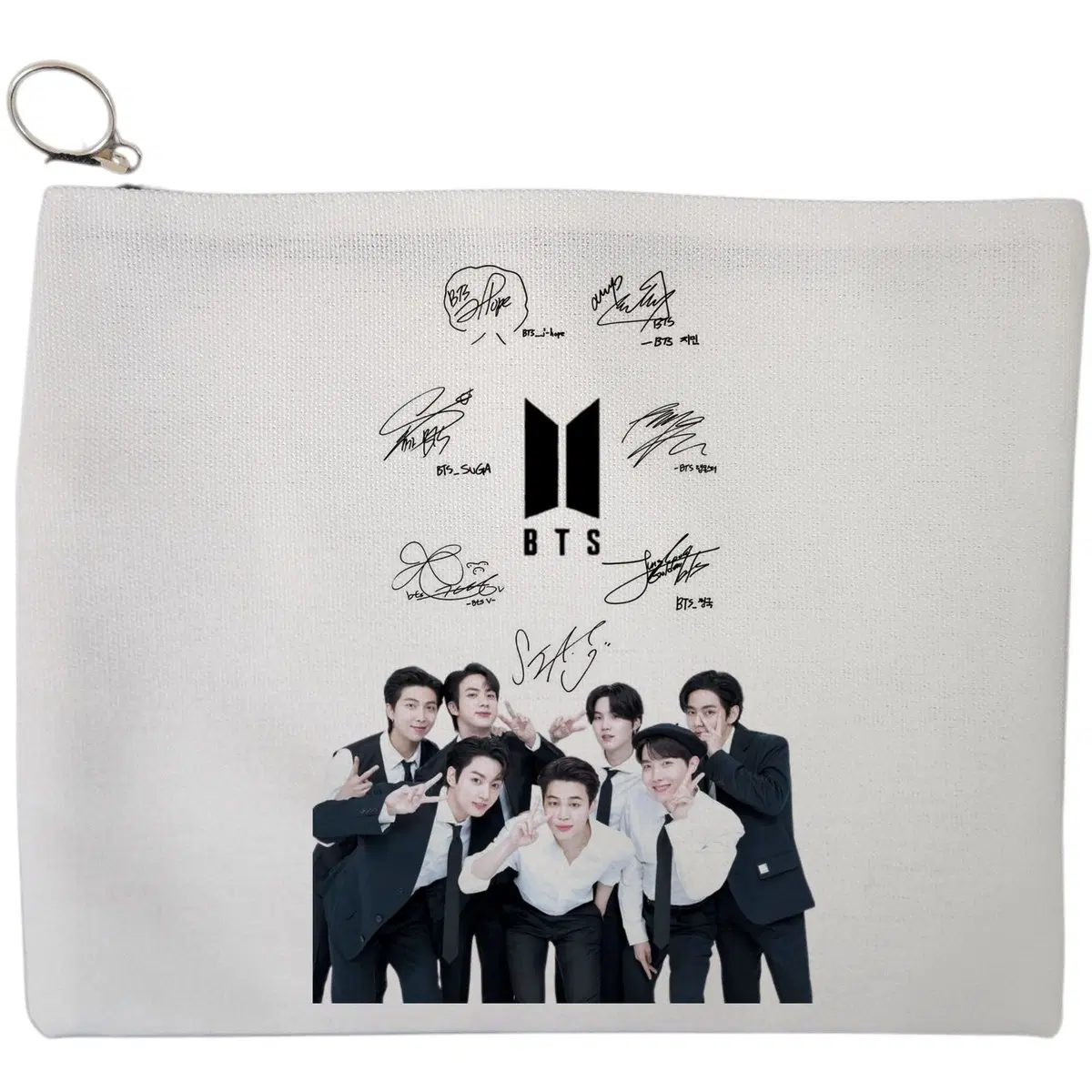 Portfard Cosmetice tip Plic, model BTS Army 6 cu semnaturii, 23x18 cm, Alb, BEKZ®