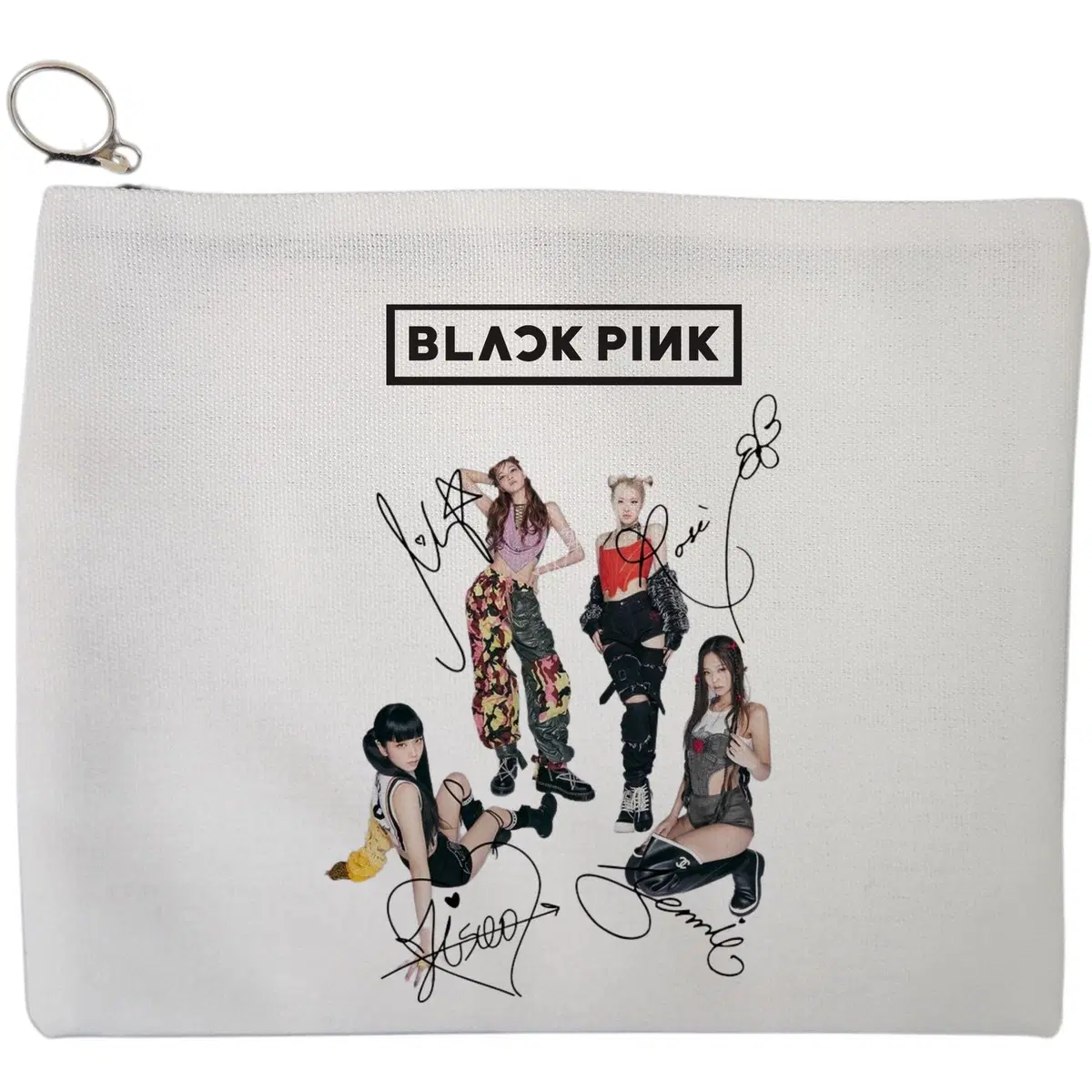 Portfard Cosmetice tip Plic, model Blackpink 6 cu semnaturii, 23x18 cm, Alb, BEKZ®