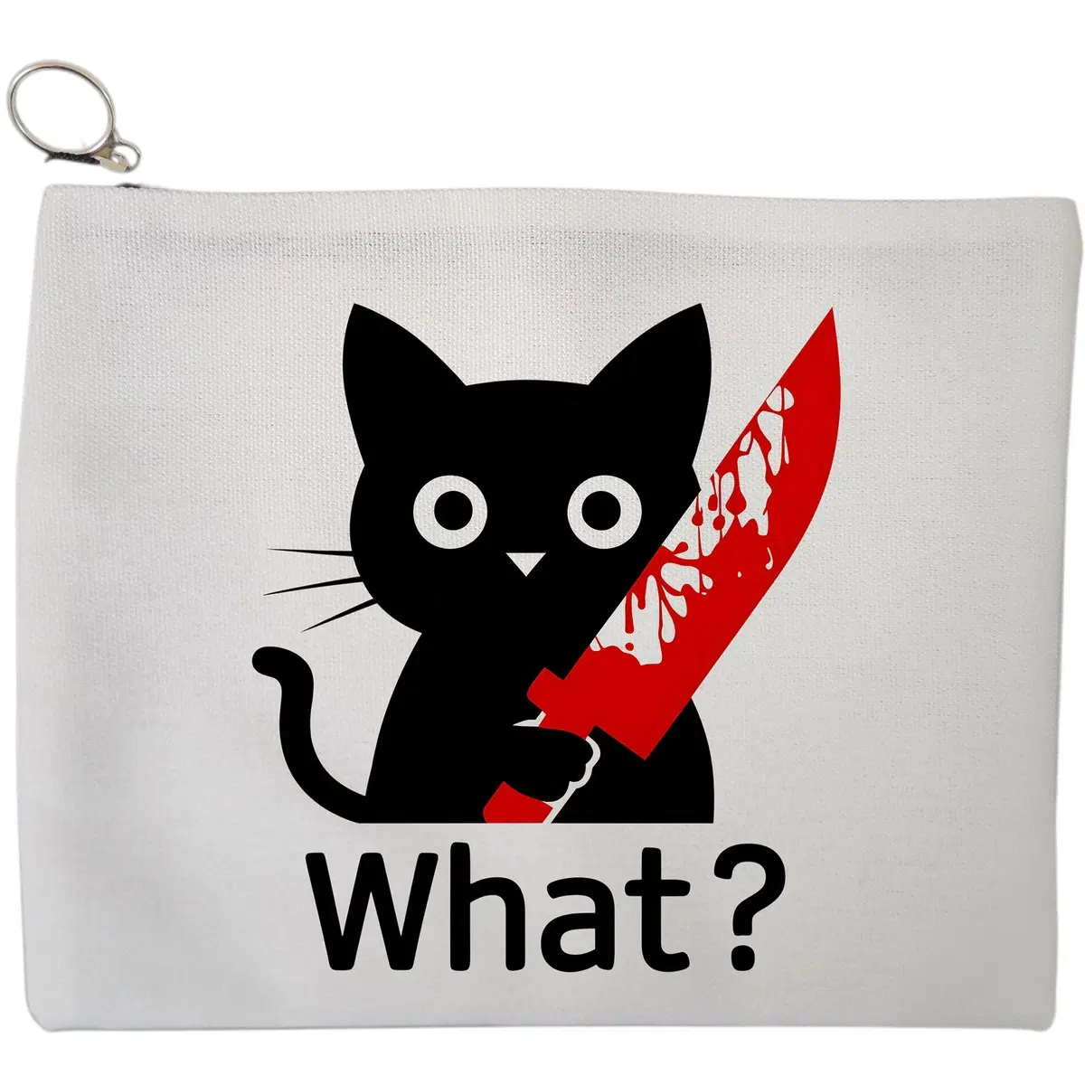 Portfard Cosmetice tip Plic, model Funny Black Cat, 23x18 cm, Alb, BEKZ®