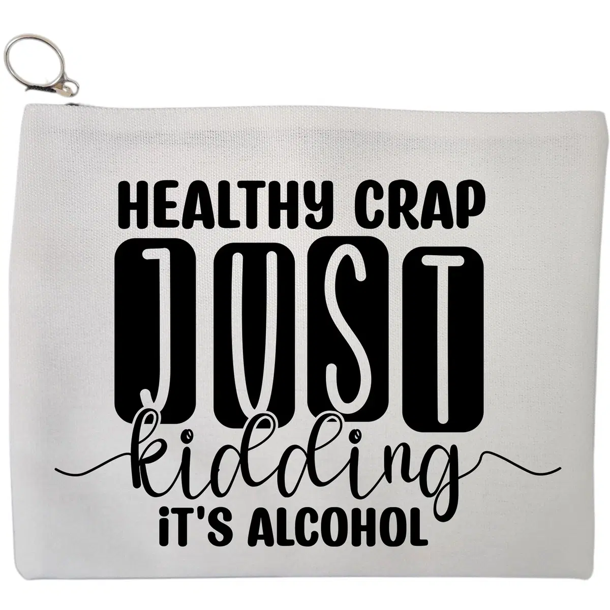 Portfard Cosmetice tip Plic, model Healthy Crap, Just kidding, it's alcohol, 23x18 cm, Alb, BEKZ®