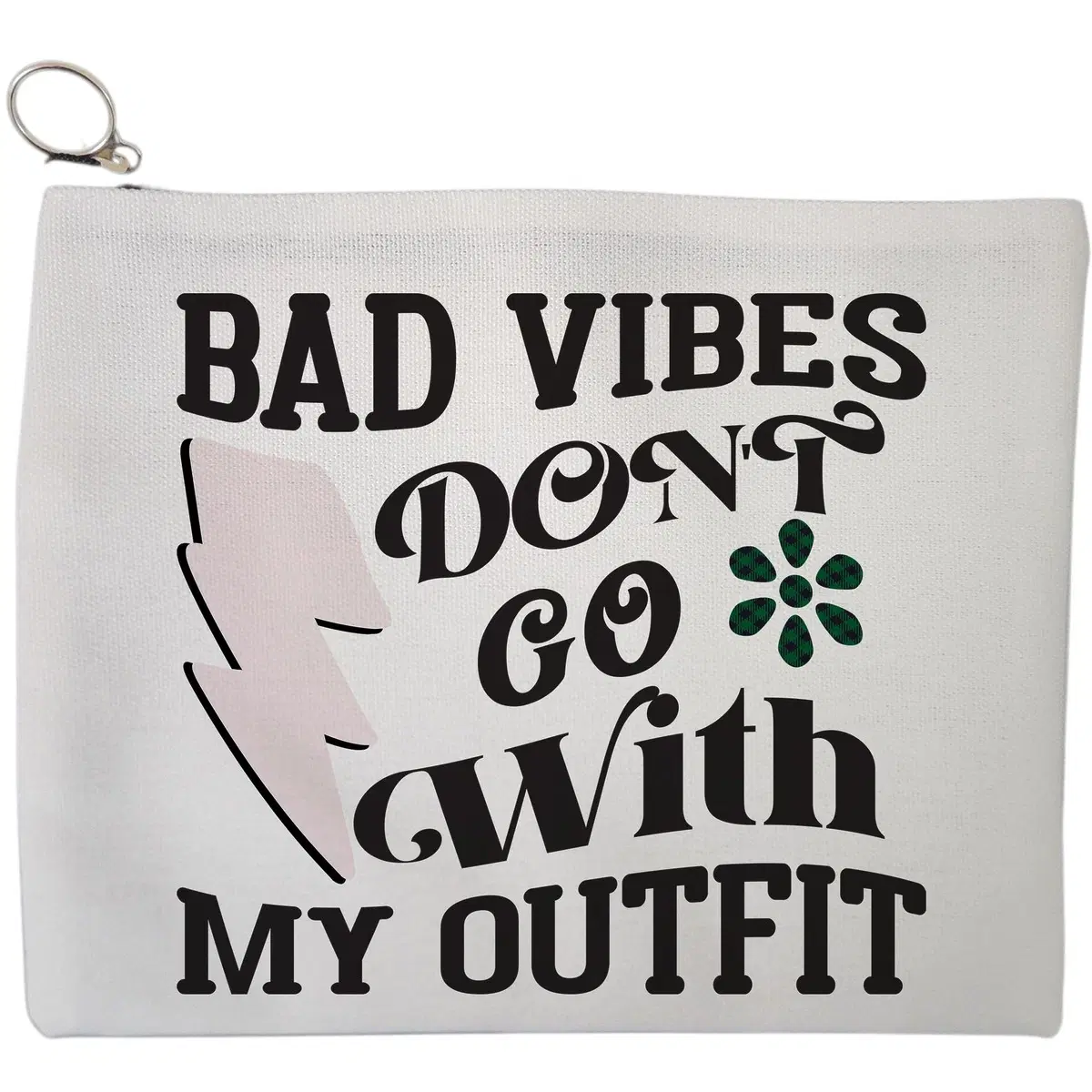 Portfard Cosmetice tip Plic, model Bad vibes don't go with my outfit, 23x18 cm, Alb, BEKZ®