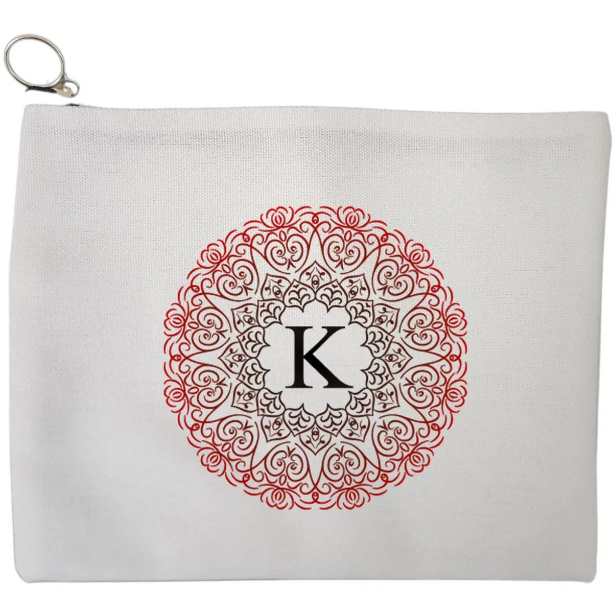 Portfard Cosmetice tip Plic, Cu litera K si Mandala, 23x18 cm, Alb, BEKZ®