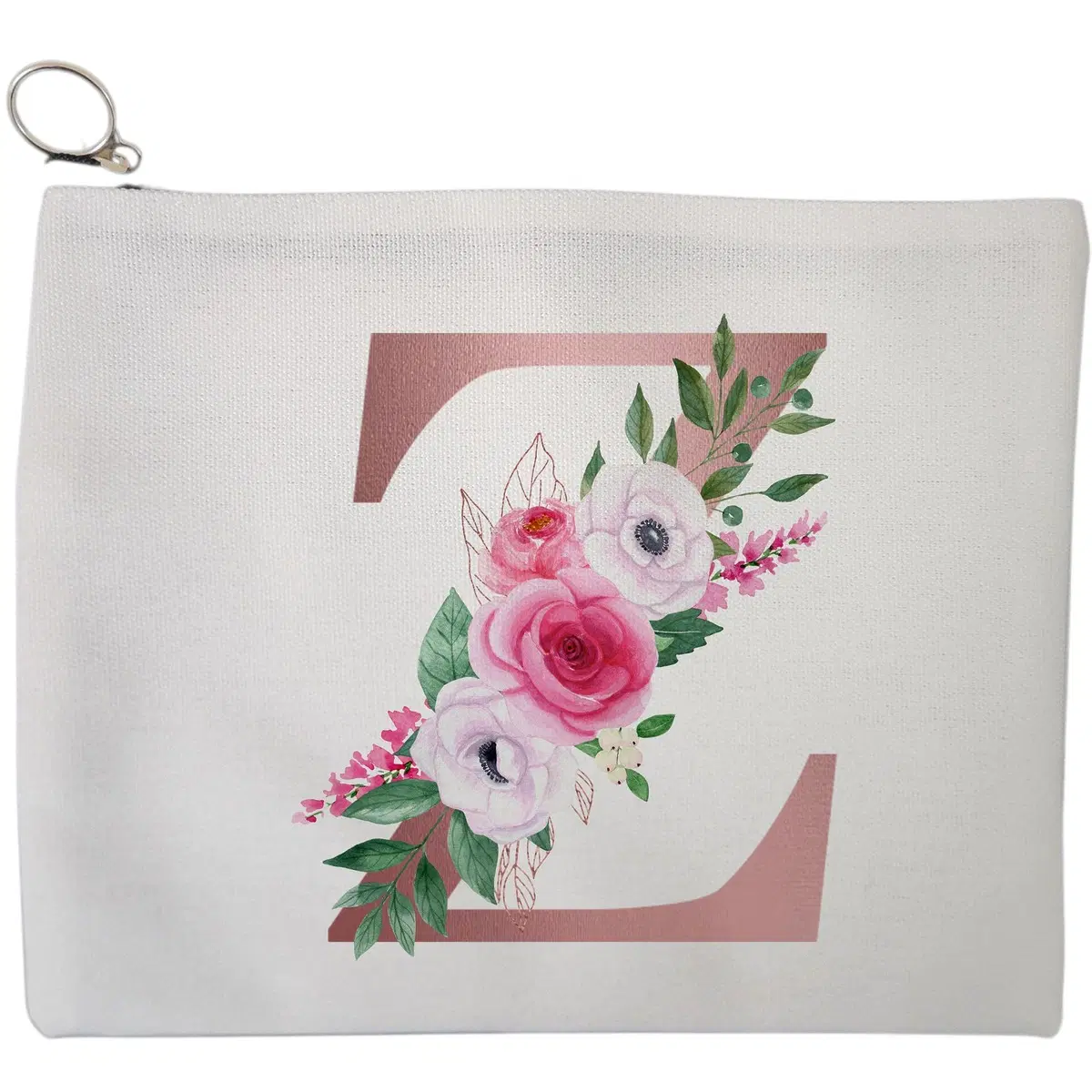 Portfard Cosmetice tip Plic, Cu litera Z Rose Gold si Trandafiri, 23x18 cm, Alb, BEKZ®
