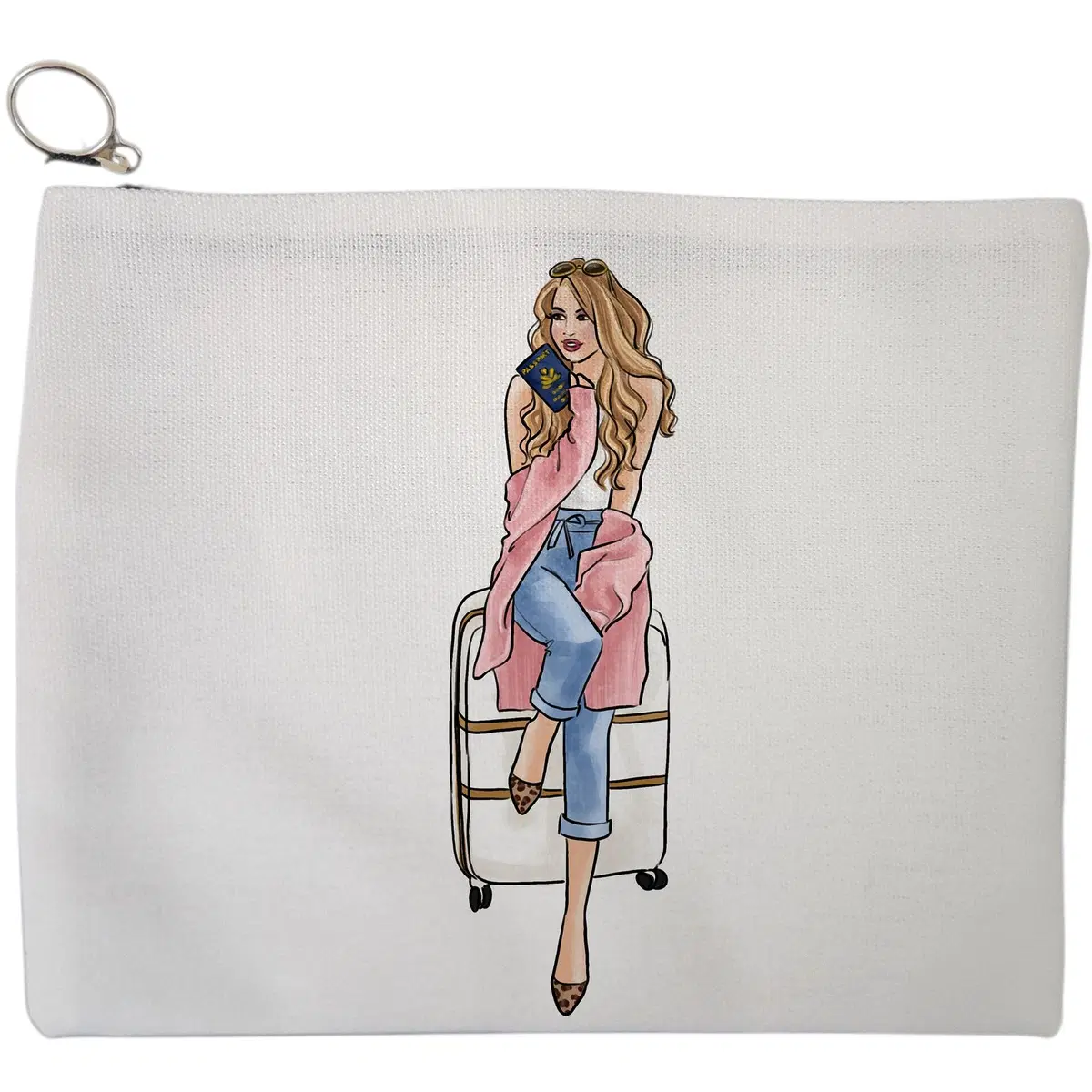 Portfard Cosmetice tip Plic Travel Girl 2, 23x18 cm, Alb, BEKZ®