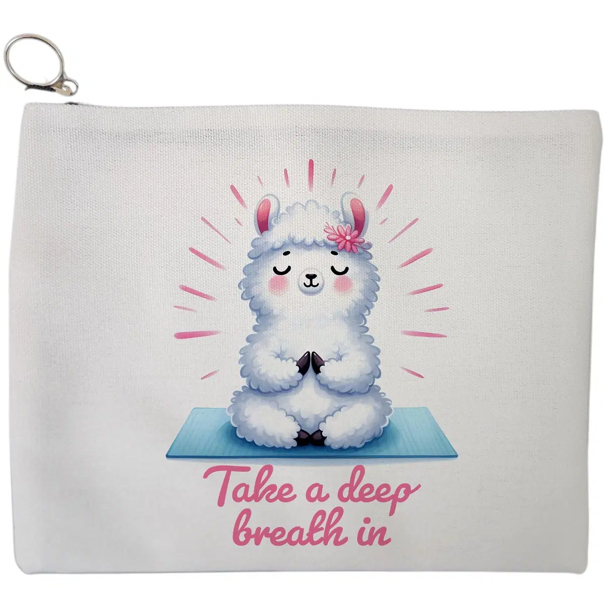 Portfard Cosmetice tip Plic Yoga Take a deep breath in, 23x18 cm, Alb, BEKZ®