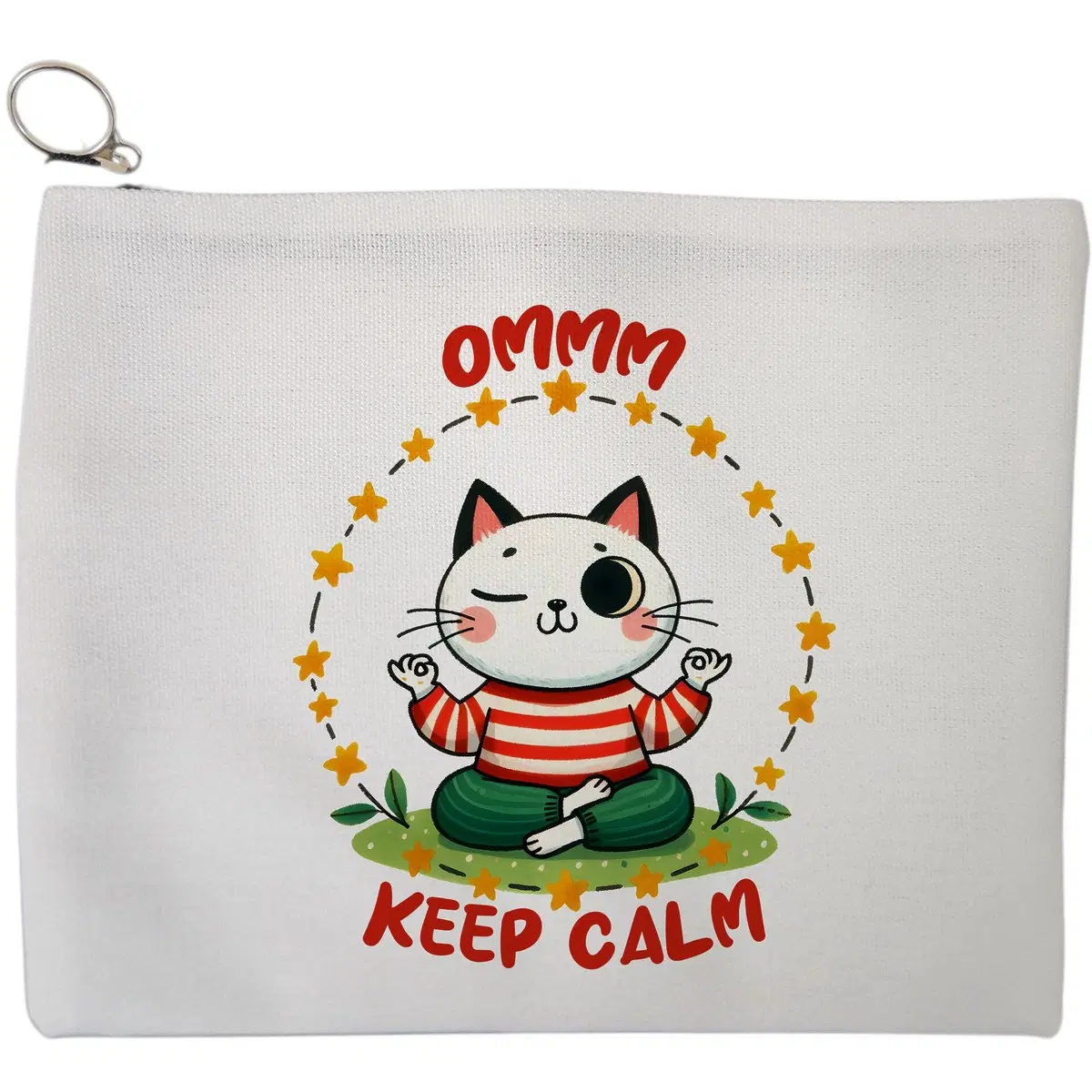 Portfard Cosmetice tip Plic Yoga Ommm Keep Calm, 23x18 cm, Alb, BEKZ®