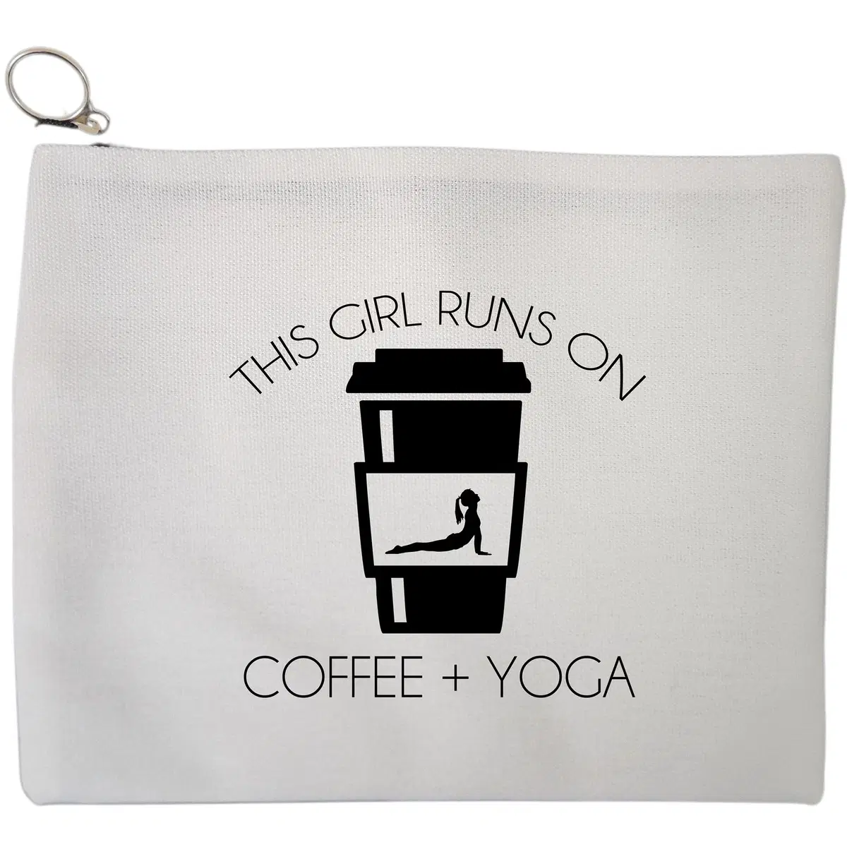 Portfard Cosmetice tip Plic Yoga This Girl runs on coffe and yoga 2, 23x18 cm, Alb, BEKZ®