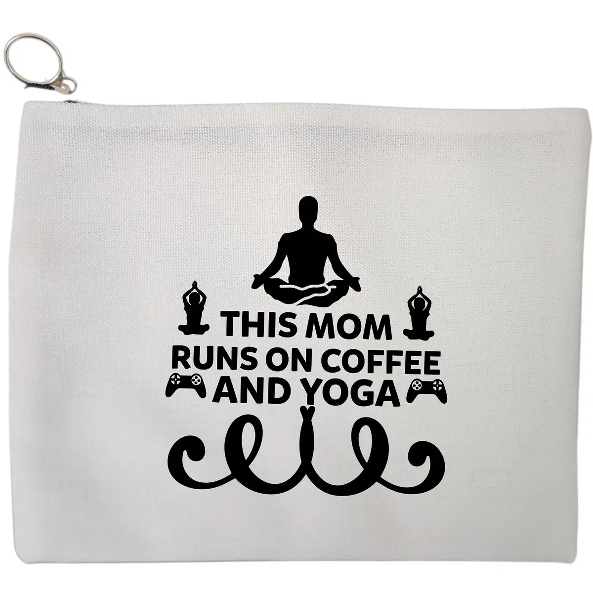 Portfard Cosmetice tip Plic Yoga This MOM runs on coffe and yoga, 23x18 cm, Alb, BEKZ®