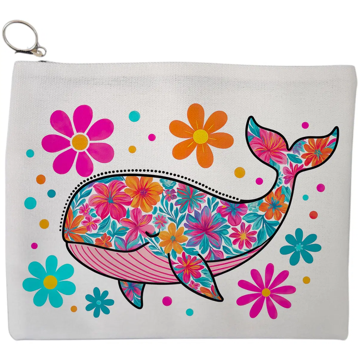 Portfard Cosmetice tip Plic, model Floral Whale, 23x18 cm, Alb, BEKZ®