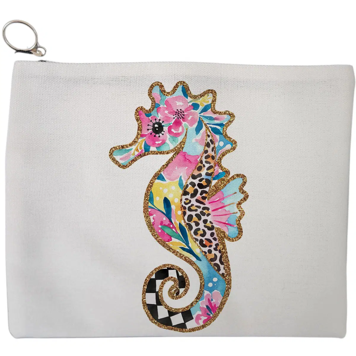 Portfard Cosmetice tip Plic, model Floral Seahorse, 23x18 cm, Alb, BEKZ®
