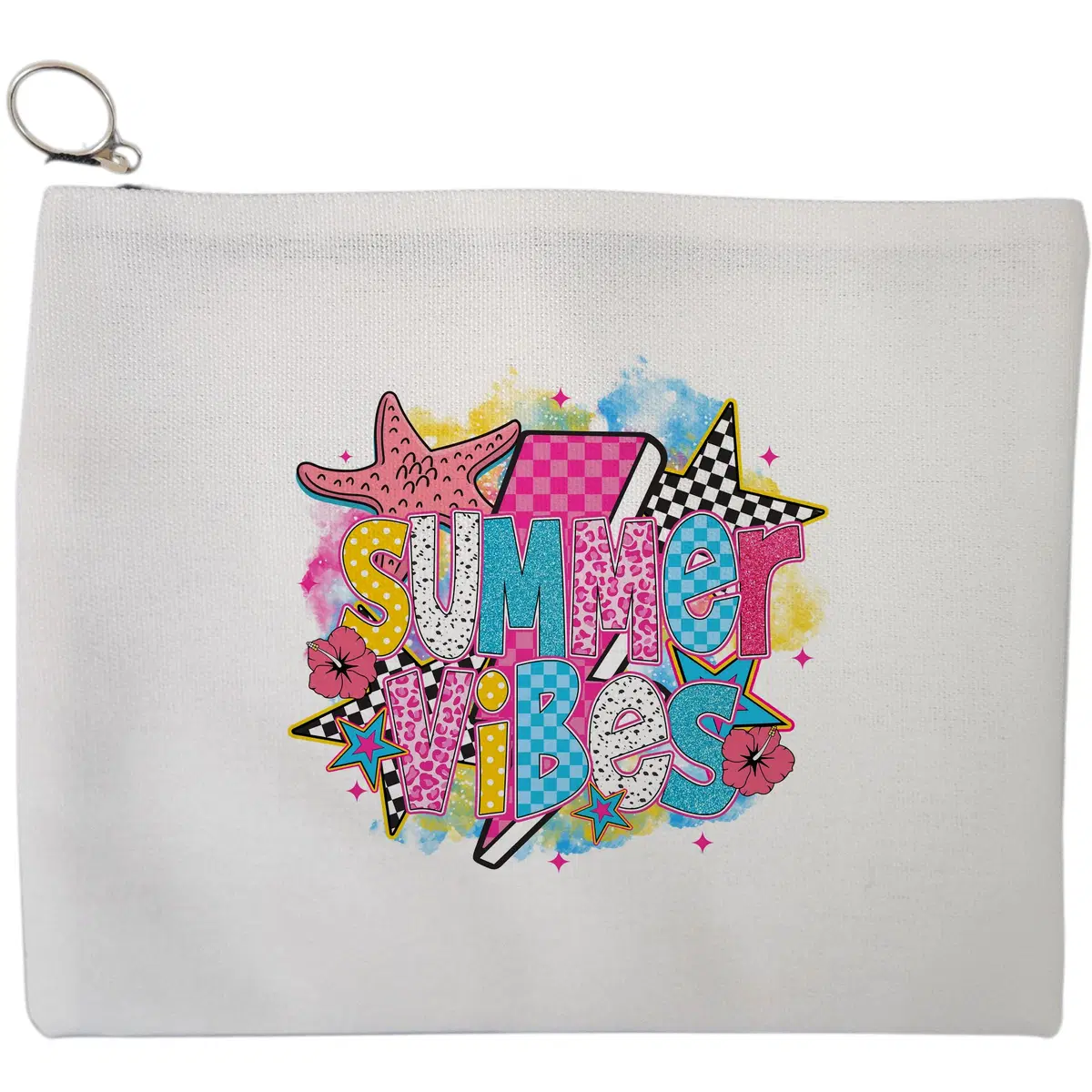 Portfard Cosmetice tip Plic, model Summer Vibes Retro, 23x18 cm, Alb, BEKZ®