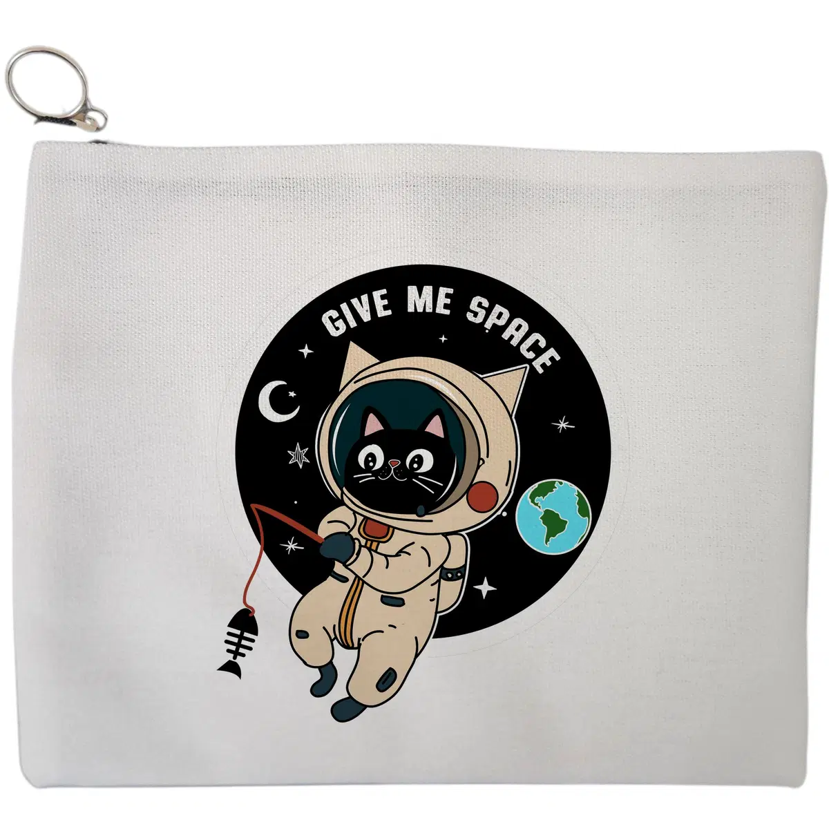Portfard Cosmetice tip Plic, model Give Me Space Cat, 23x18 cm, Alb, BEKZ®