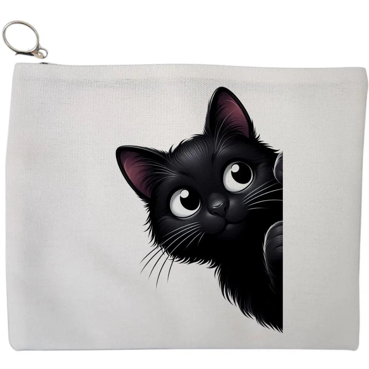Portfard Cosmetice tip Plic, model Curious Black Kitten, 23x18 cm, Alb, BEKZ®