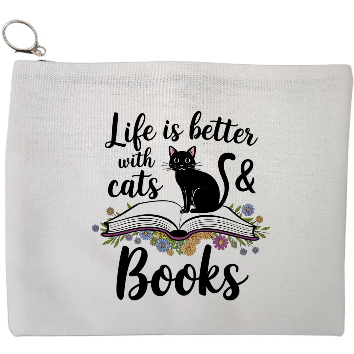 Portfard Cosmetice tip Plic, model Cats And Books, 23x18 cm, Alb, BEKZ®