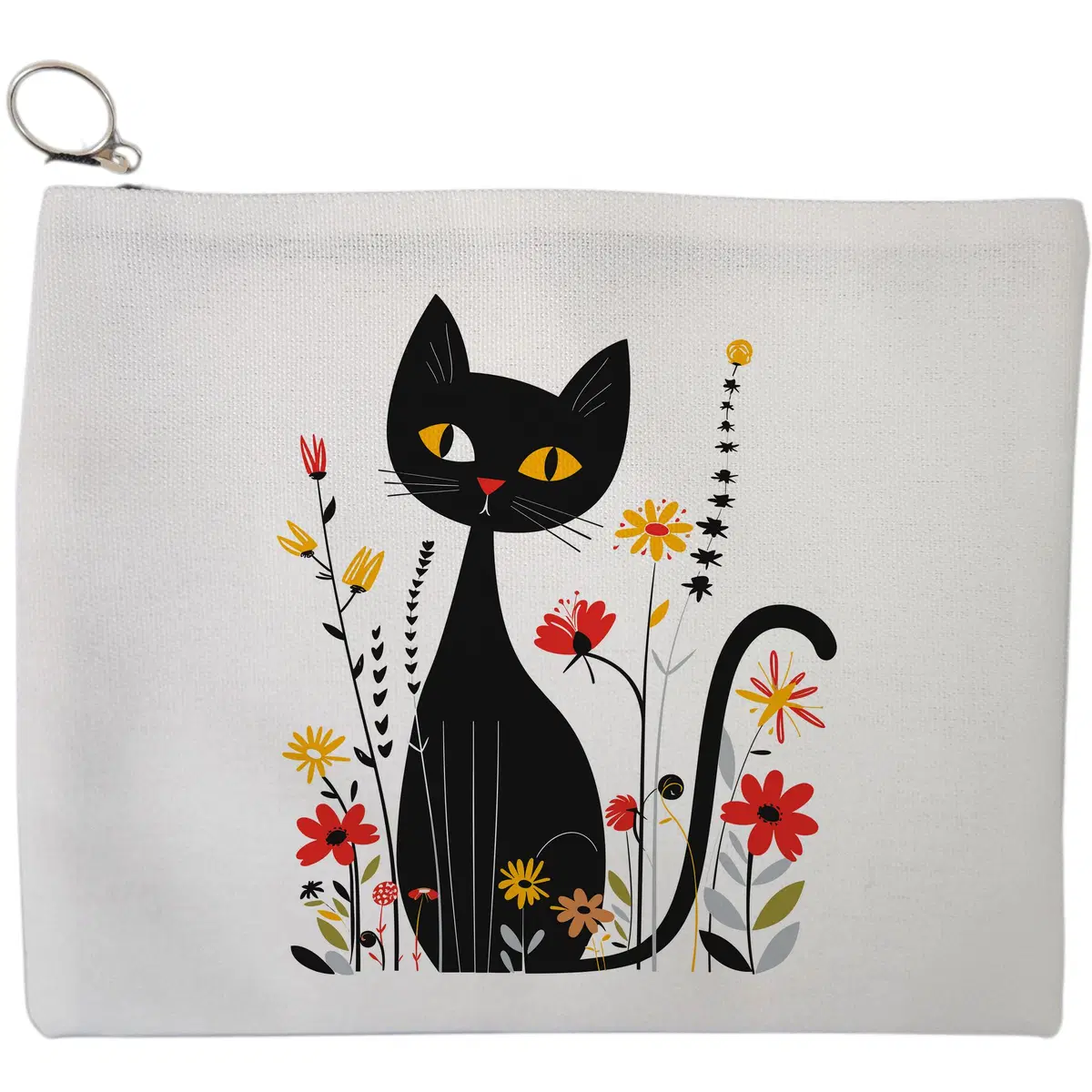 Portfard Cosmetice tip Plic, model Retro Cat Yellow Eyes, 23x18 cm, Alb, BEKZ®
