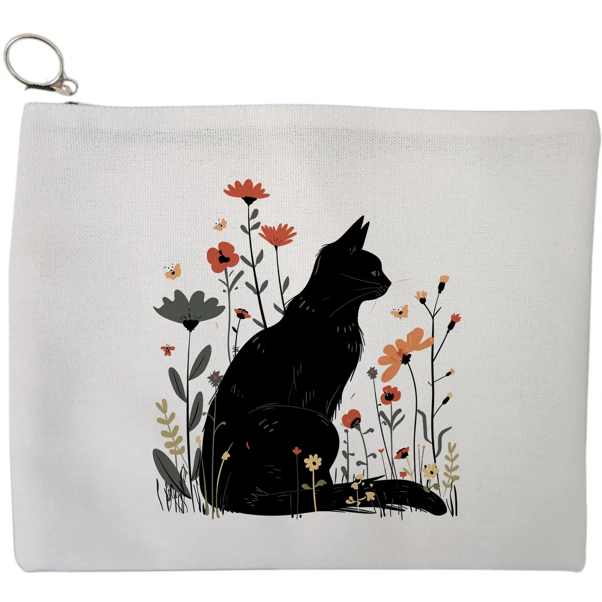 Portfard Cosmetice tip Plic, model Cat And Butterflies, 23x18 cm, Alb, BEKZ®