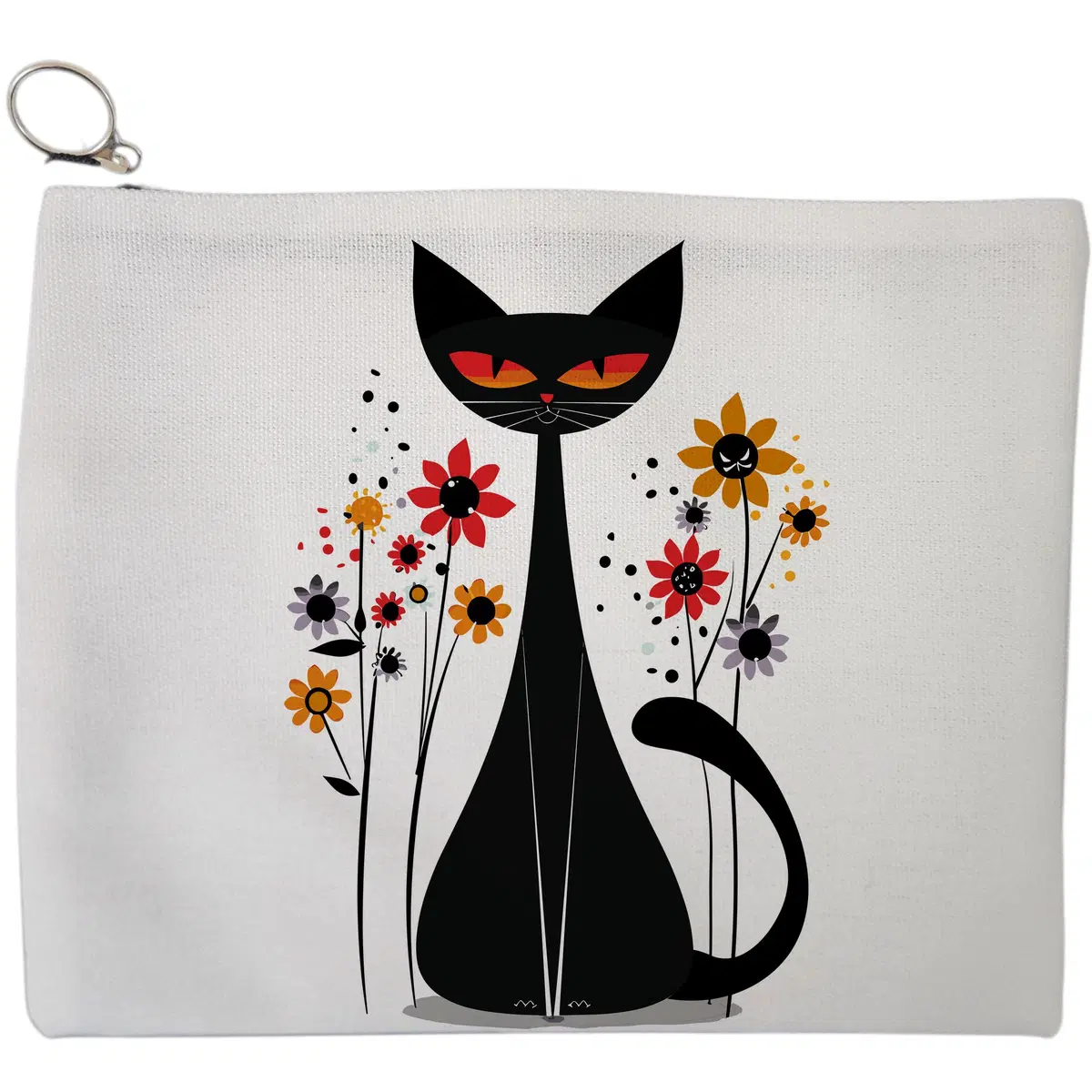 Portfard Cosmetice tip Plic, model Retro Cat Angry Eyes, 23x18 cm, Alb, BEKZ®