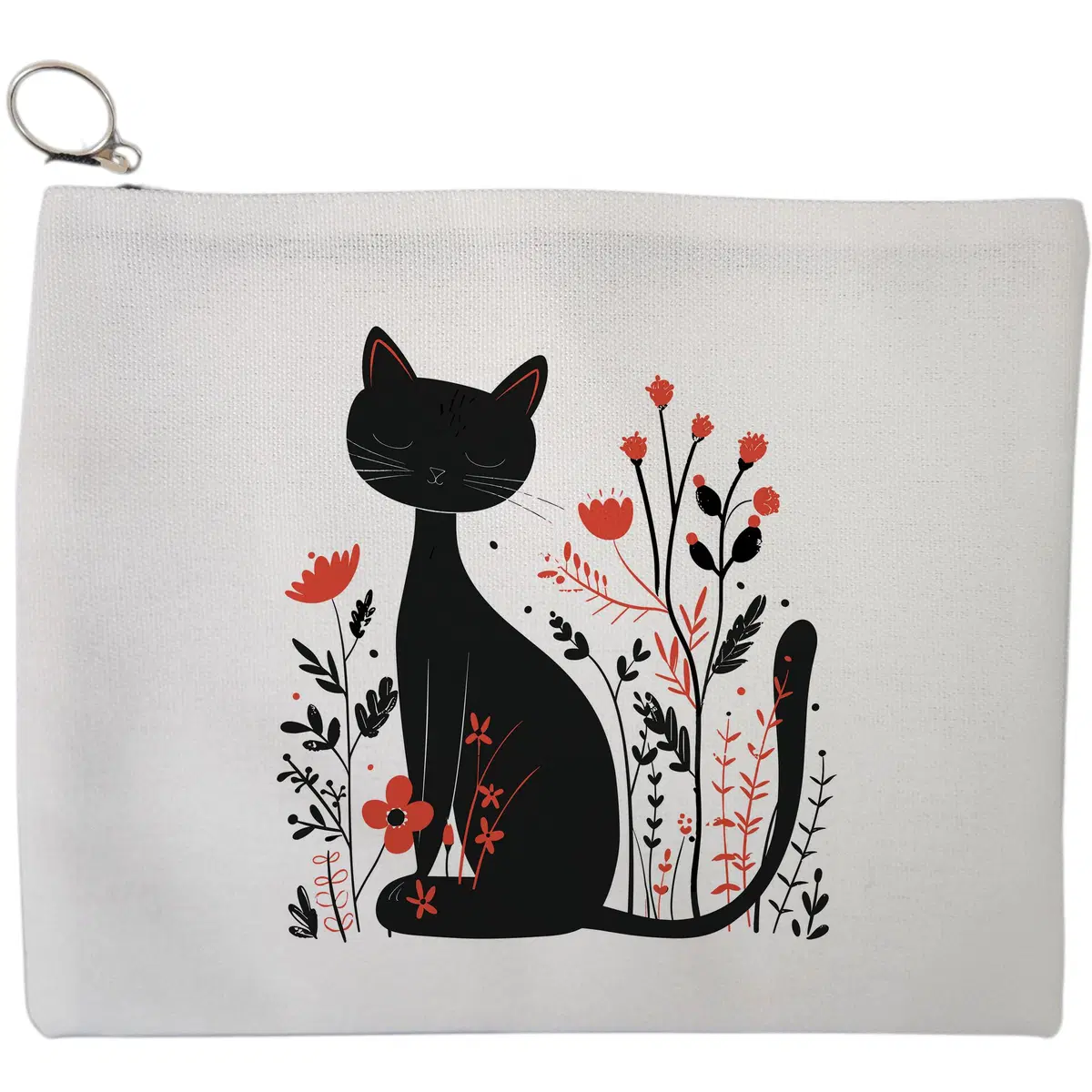 Portfard Cosmetice tip Plic, model Sleepy Cat Wildflowers, 23x18 cm, Alb, BEKZ®