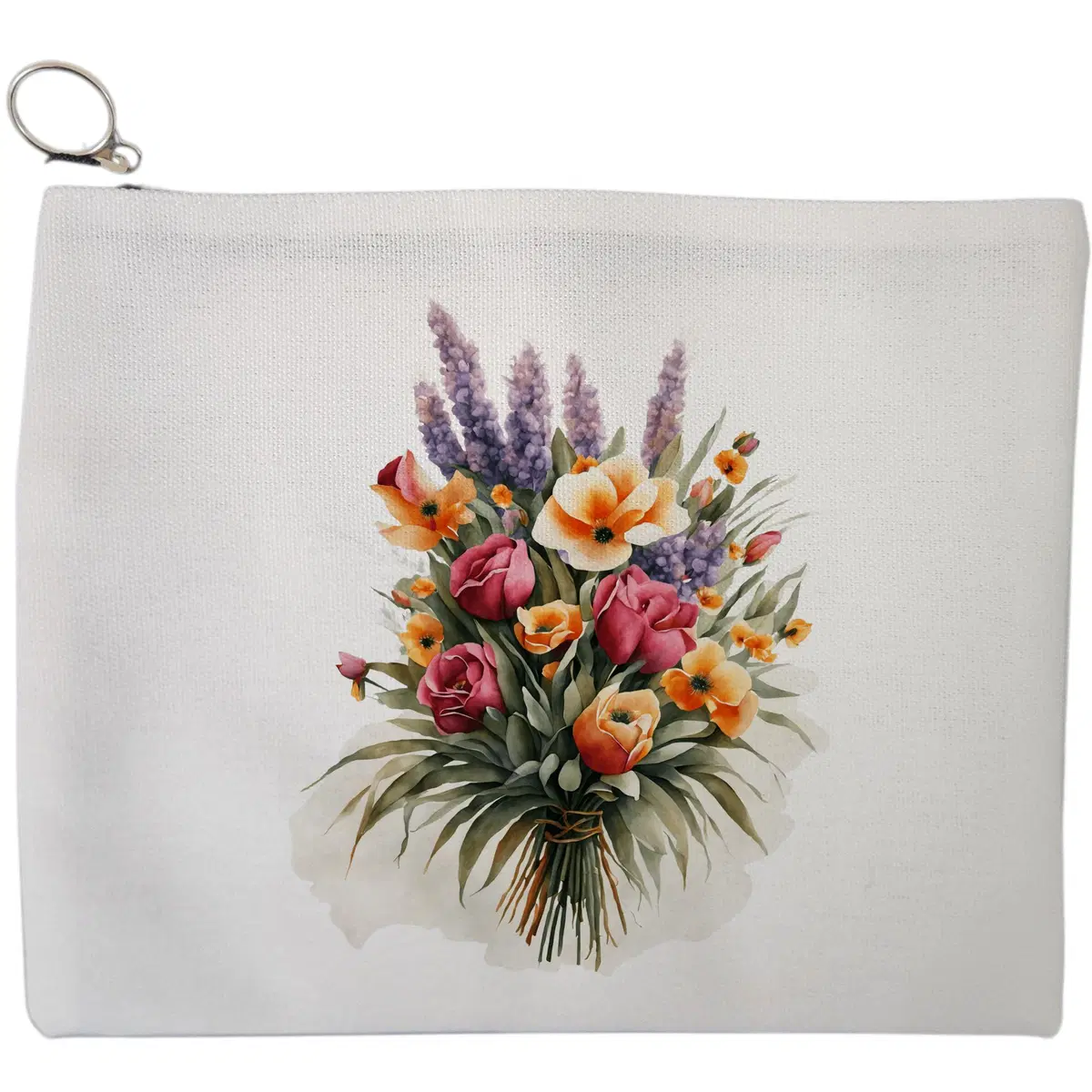 Portfard Cosmetice tip Plic, model Garden Bouquet, 23x18 cm, Alb, BEKZ®