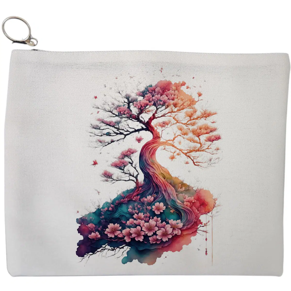 Portfard Cosmetice tip Plic, model Rainbow Blossom Tree, 23x18 cm, Alb, BEKZ®