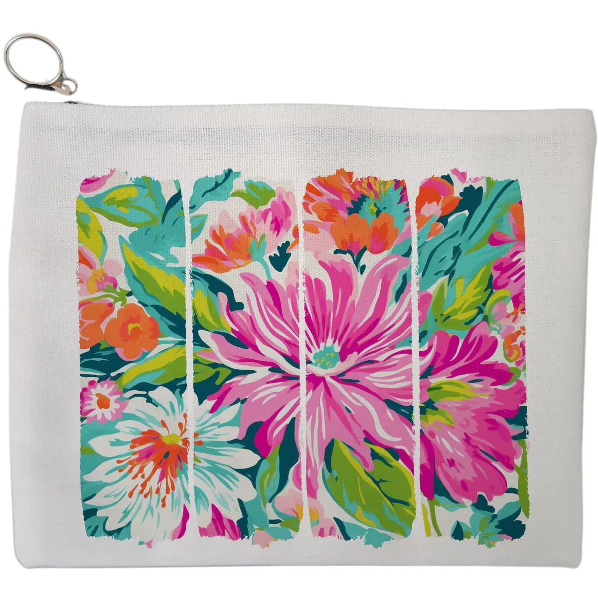 Portfard Cosmetice tip Plic, model Tropical Bloom Stripe, 23x18 cm, Alb, BEKZ®