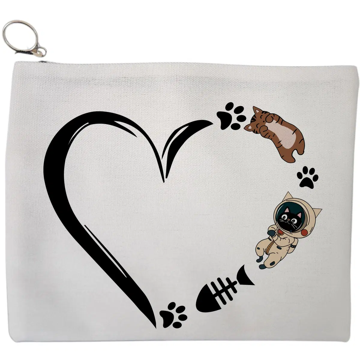 Portfard Cosmetice tip Plic, model Cat Lover Heart, 23x18 cm, Alb, BEKZ®