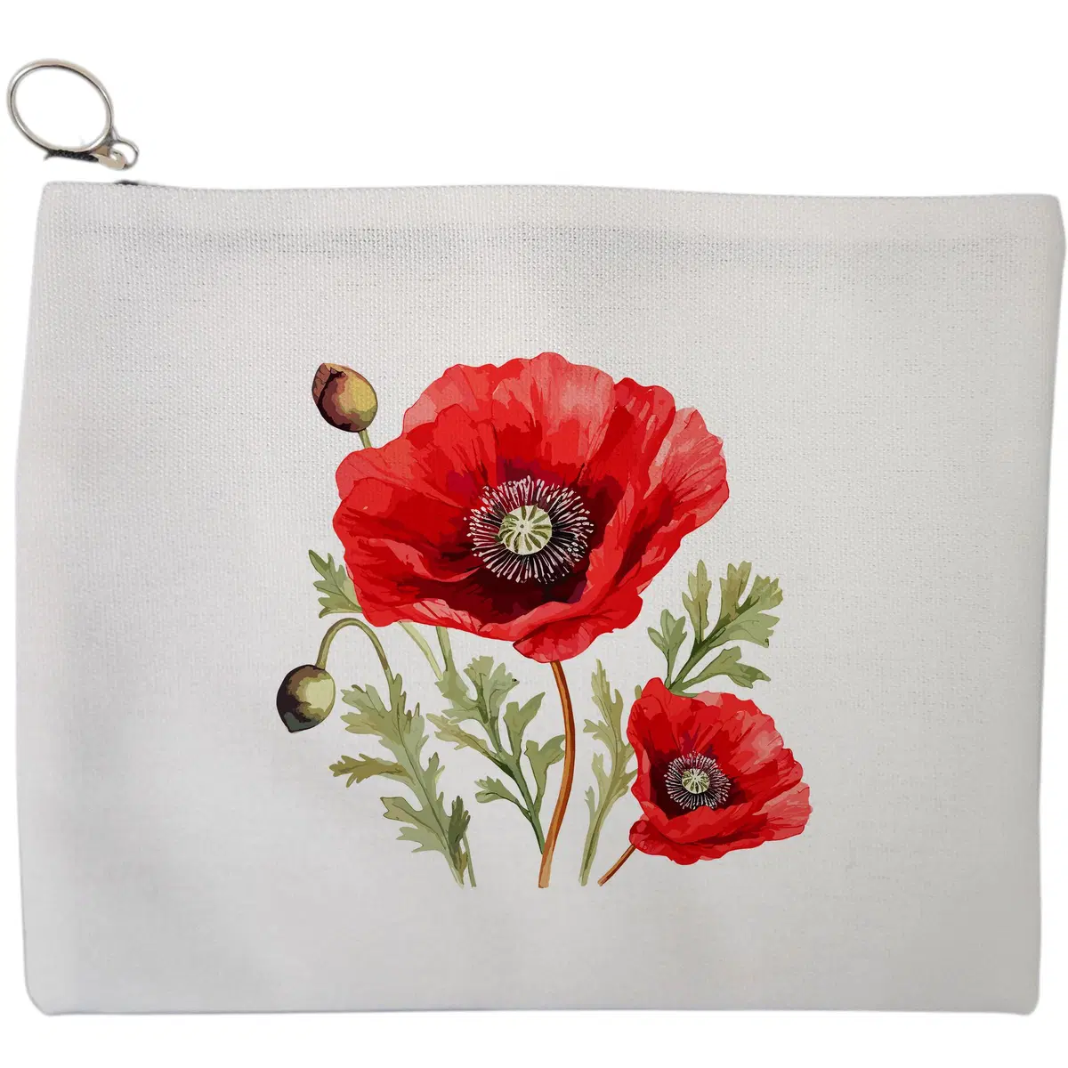 Portfard Cosmetice tip Plic, model Red Poppies, 23x18 cm, Alb, BEKZ®