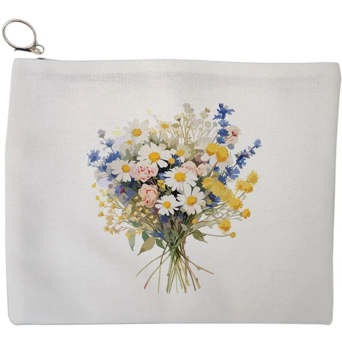 Portfard Cosmetice tip Plic, model Daisy Bouquet, 23x18 cm, Alb, BEKZ®