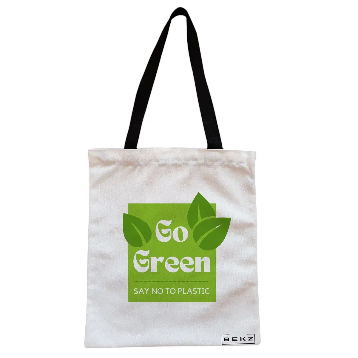 Geanta Canvas Tote pentru femei, model Go Green - Say no to plastic, 38x34.5 cm, Alba, BEKZ®