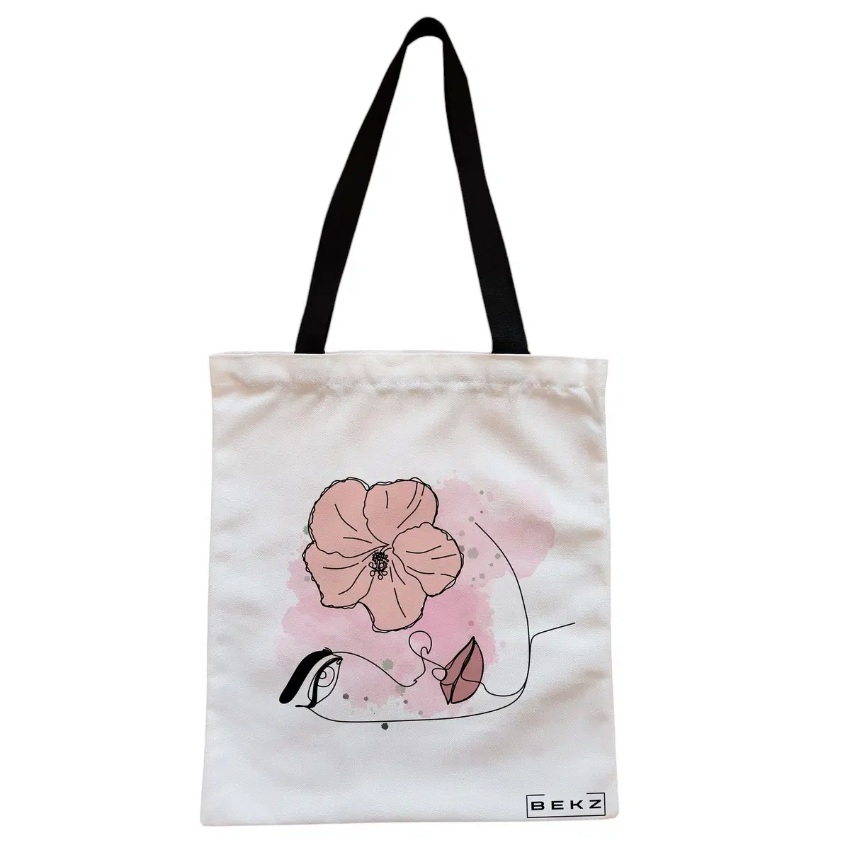 Geanta Canvas Tote pentru femei, model Floral Line, 38x34.5 cm, Alba, BEKZ®