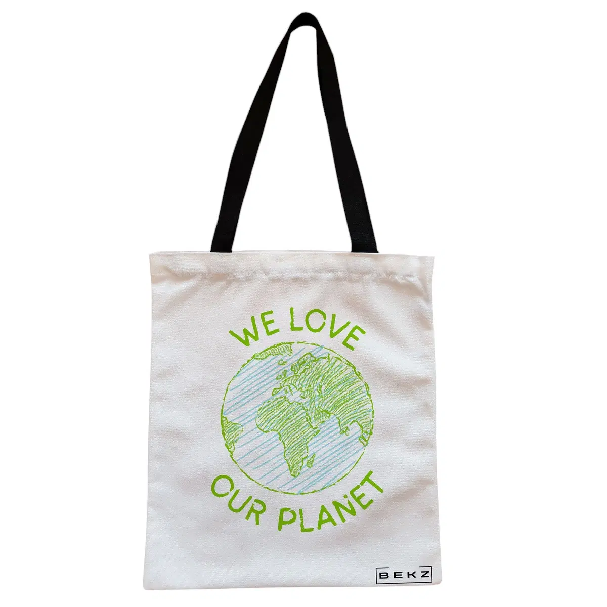 Geanta Canvas Tote pentru femei, model We Love Our Planet, 38x34.5 cm, Alba, BEKZ®