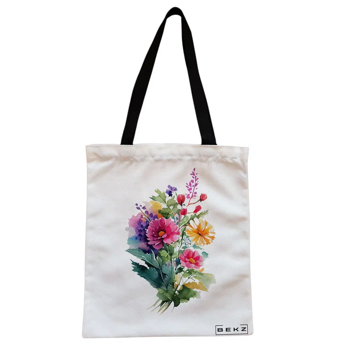 Geanta Canvas Tote pentru femei, model The Bouquet, 38x34.5 cm, Alba, BEKZ®