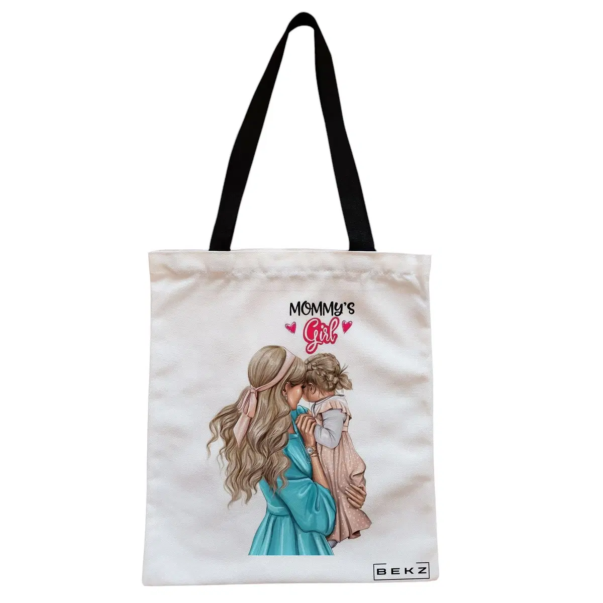 Geanta Canvas Tote pentru femei, model Mommy’s Girl, 38x34.5 cm, Alba, BEKZ®