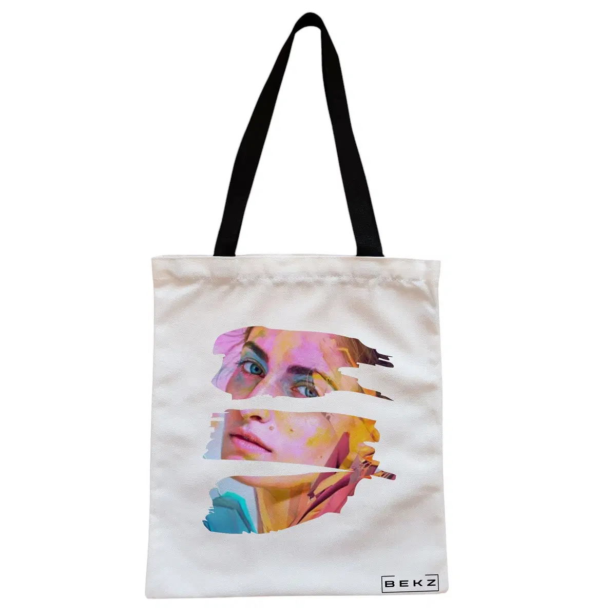 Geanta Canvas Tote pentru femei, model Fragmented Art, 38x34.5 cm, Alba, BEKZ®